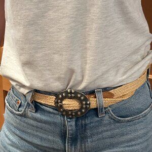 Silver ish Buckle Straw Belt